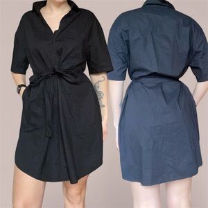 Armed angels black cotton tie waist dress